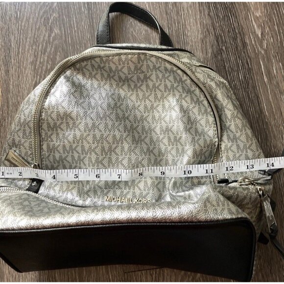 Michael Kors Mini Backpack MK Signature Women’s Leather Black Metallic Silver - Picture 5 of 16